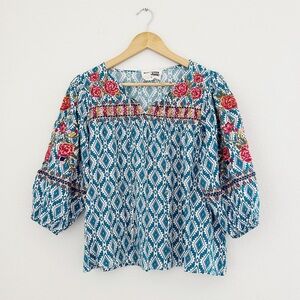 Savanna Jane Floral Tribal Embroidered Top